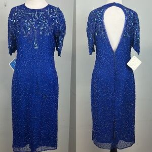 Vintage Deadstock Swee Lo Blue Sequins 1980’s Cocktail Dress Sz LP